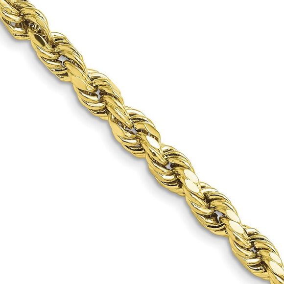 5.5mm 10K Yellow Gold Hollow Diamond Cut Rope Chain Necklace 20 Inch